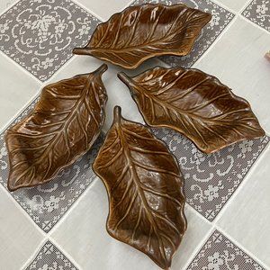 Vintage Calif Pottery #48  leaf set of 4 candy/trinket/chip dishes